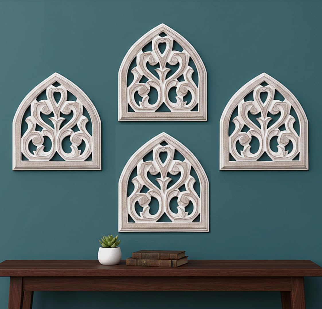 DE KRAFTSMAN Wall panel, Wall Art ROYALE palace MEHRAAB window style, handcarved panels Set of 3 small size, Wall Decor for Living Room, Bedroom & Office, Wall Decoration Panels (forest brown)-image-36