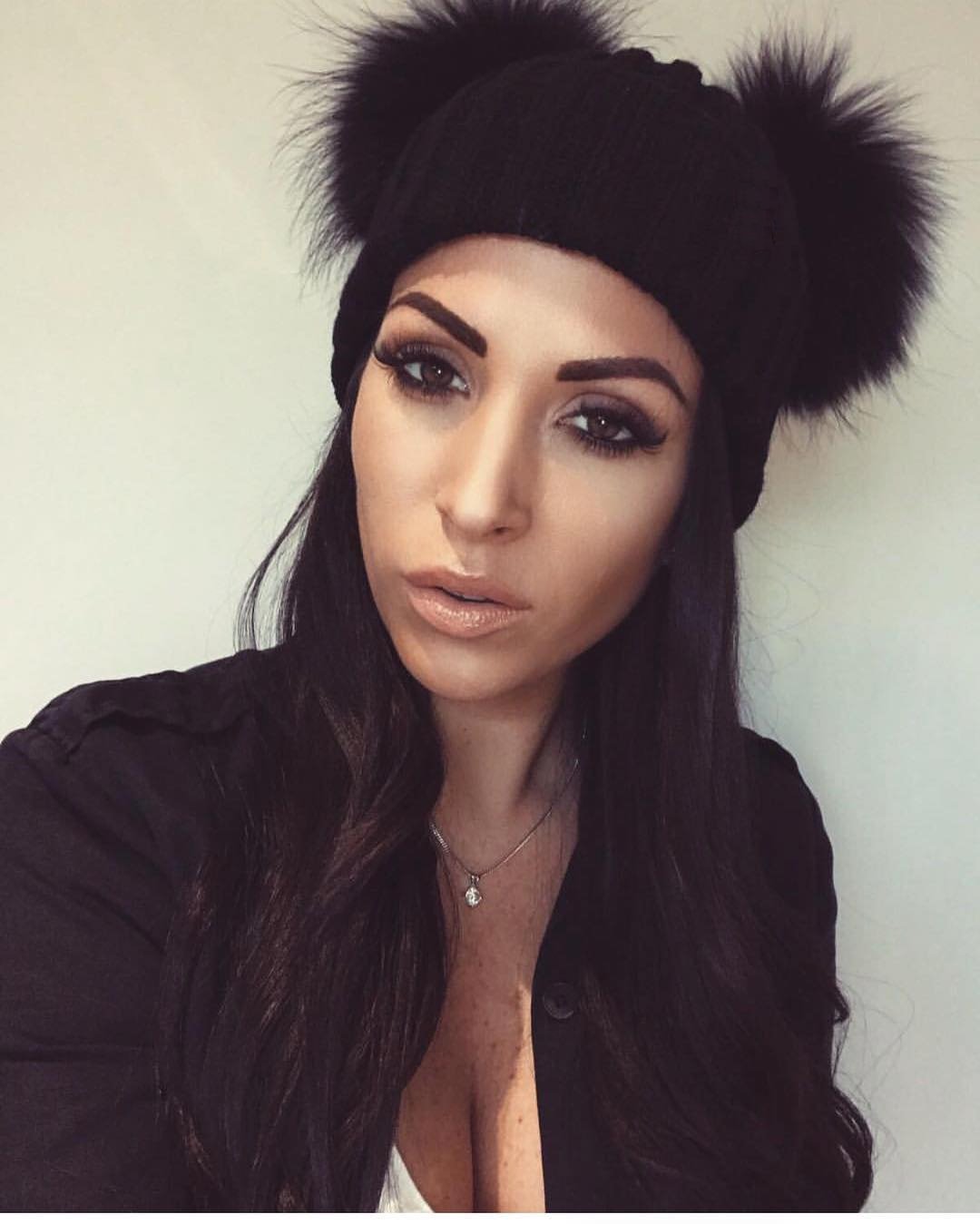 Cappello Pelliccia Vera Doppio PON PON Nero Ragazza Donna Cuffia Berretto Hat Fur Luxury Neve Sci Inverno Regalo Natale