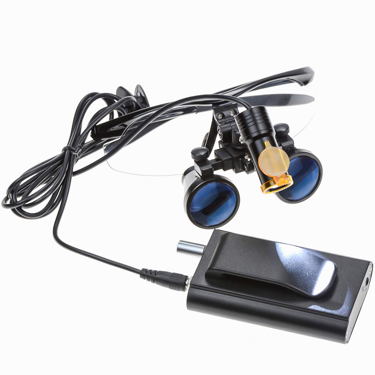 Mike Dental 008 Loupes jumelles chirurgicales Noir 2,5 x 420 mm + lampe frontale LED portable 5 W avec clip lampe frontale avec filtre + boîte en aluminium
