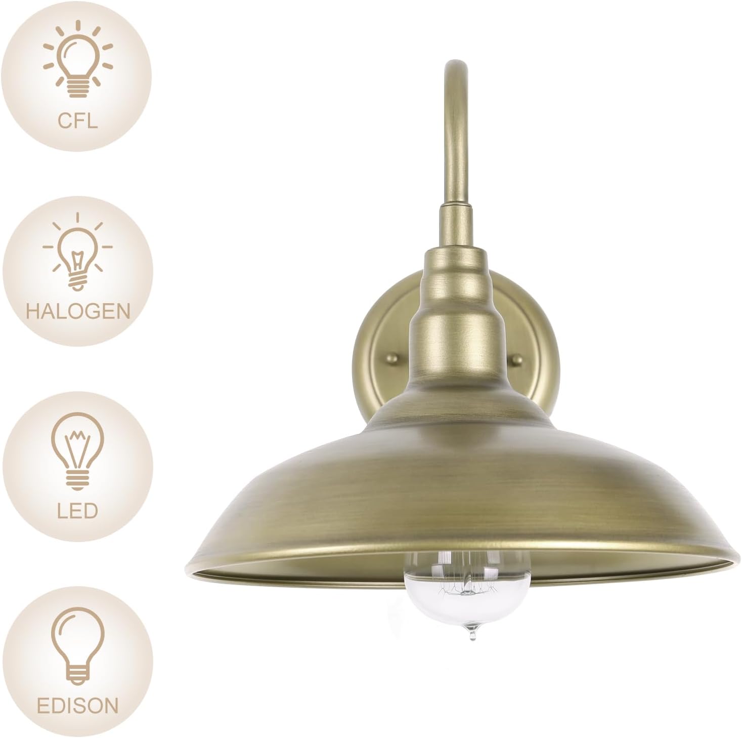 10 Inch Gooseneck Barn Light for Farmhouse, Brass Exterior Barn Style Light Fixture with Wall Mount, Outside Goose Neck Wall Sconce for Front Door Porch Patio Garage