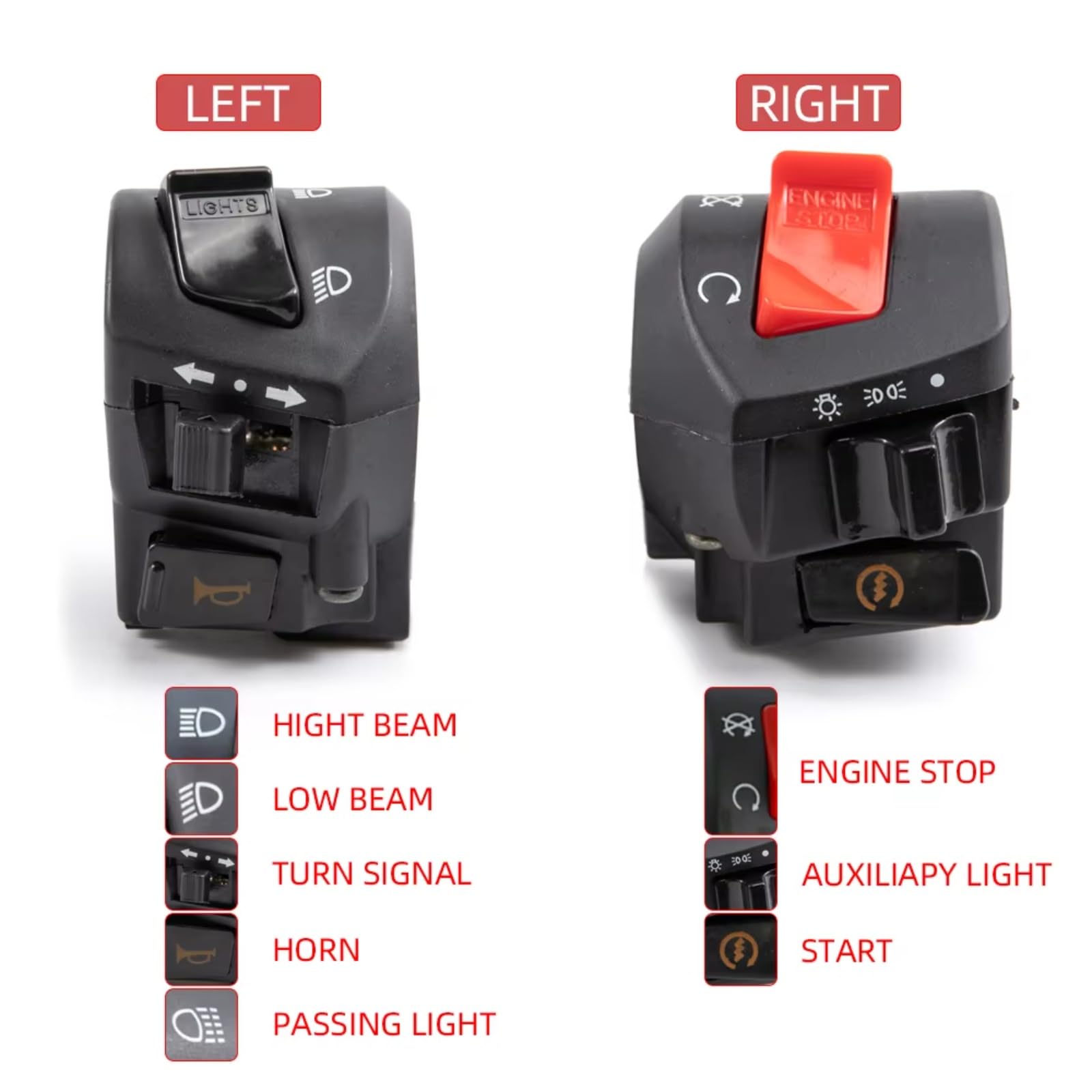 Interruttore Moto Controllo Manubrio Per 12V Universale Indicatore Di Direzione Faro Avviamento Elettrico Doppio Acceleratore Comando Luci Moto(1Pair)