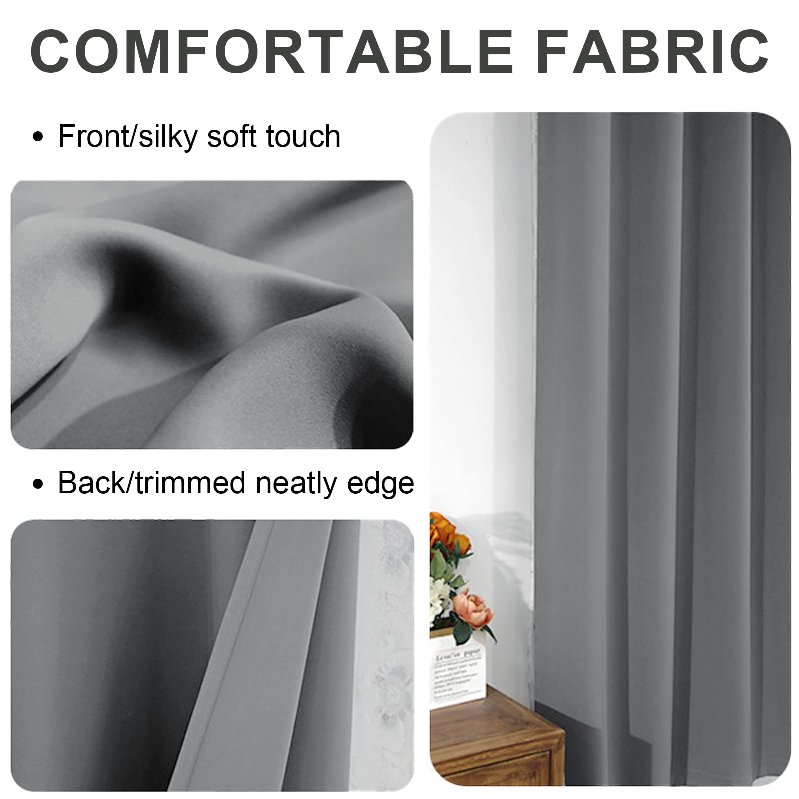 Verdunklungsvorhänge 2 Teile, Undurchsichtiger Thermovorhang, Kälteschutz, Vorhang mit Ösen fürs Schlafzimmer, Wohnzimmer, Gardinen Blickdicht, Curtains, Vorhang H260xW140cm Grau