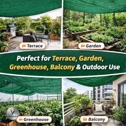 Image of Yuvraz Green Shade 90-95% Sunblock | Heavy-Duty HDPE Shade Fabric for Plants, Garden, Nursery & Terrace | UV Stabilized Agro Shade for Balcony, Car Parking & Outdoor Use (6 * 4 ft)