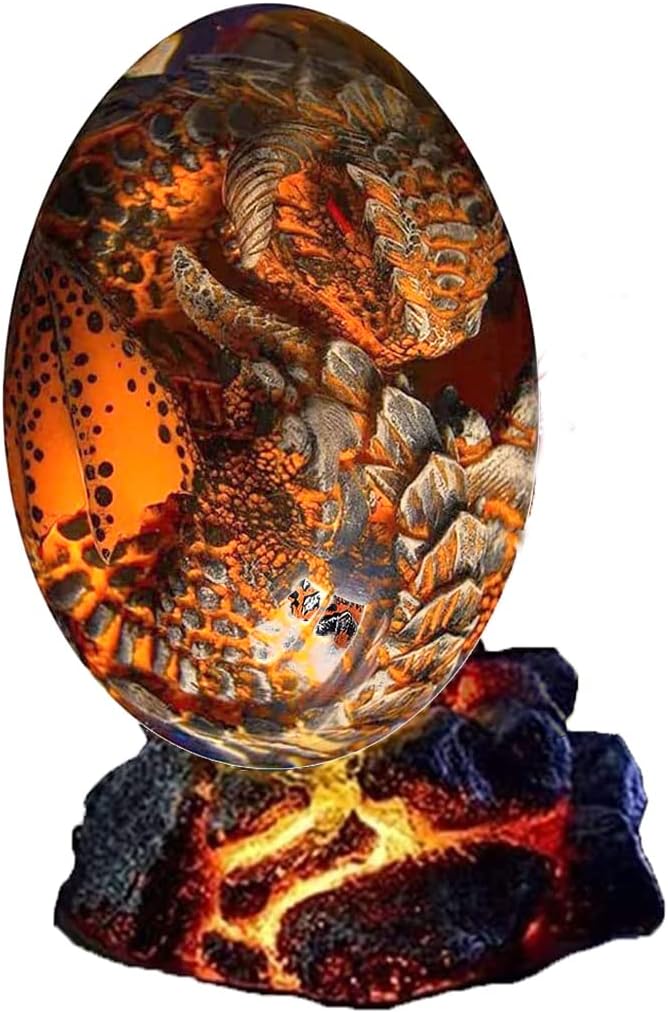 Lava Dragon Egg-Dream Crystal Transparent Dragon Egg, Dragon Egg Ornaments with Luminous Base, Hand-Polished and Exquisite Resin Tabletop Crafts