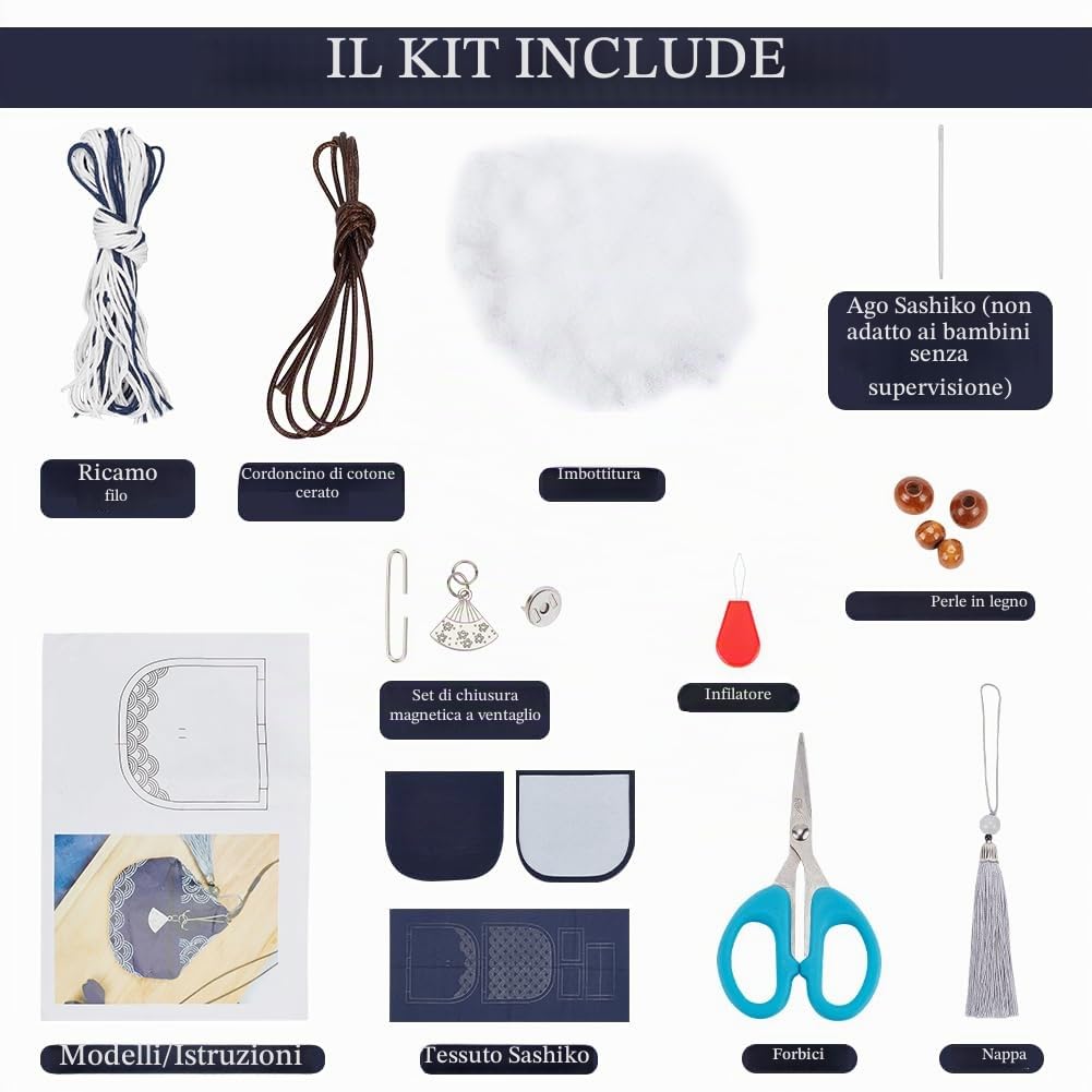 FREEBLOSS Kit Fai Da Te Sashiko - Portamonete, Kit Da Cucito a Mano Con Forniture Complete, Kit Punto Croce Giapponese, Kit Ricamo per Principianti e Adulti