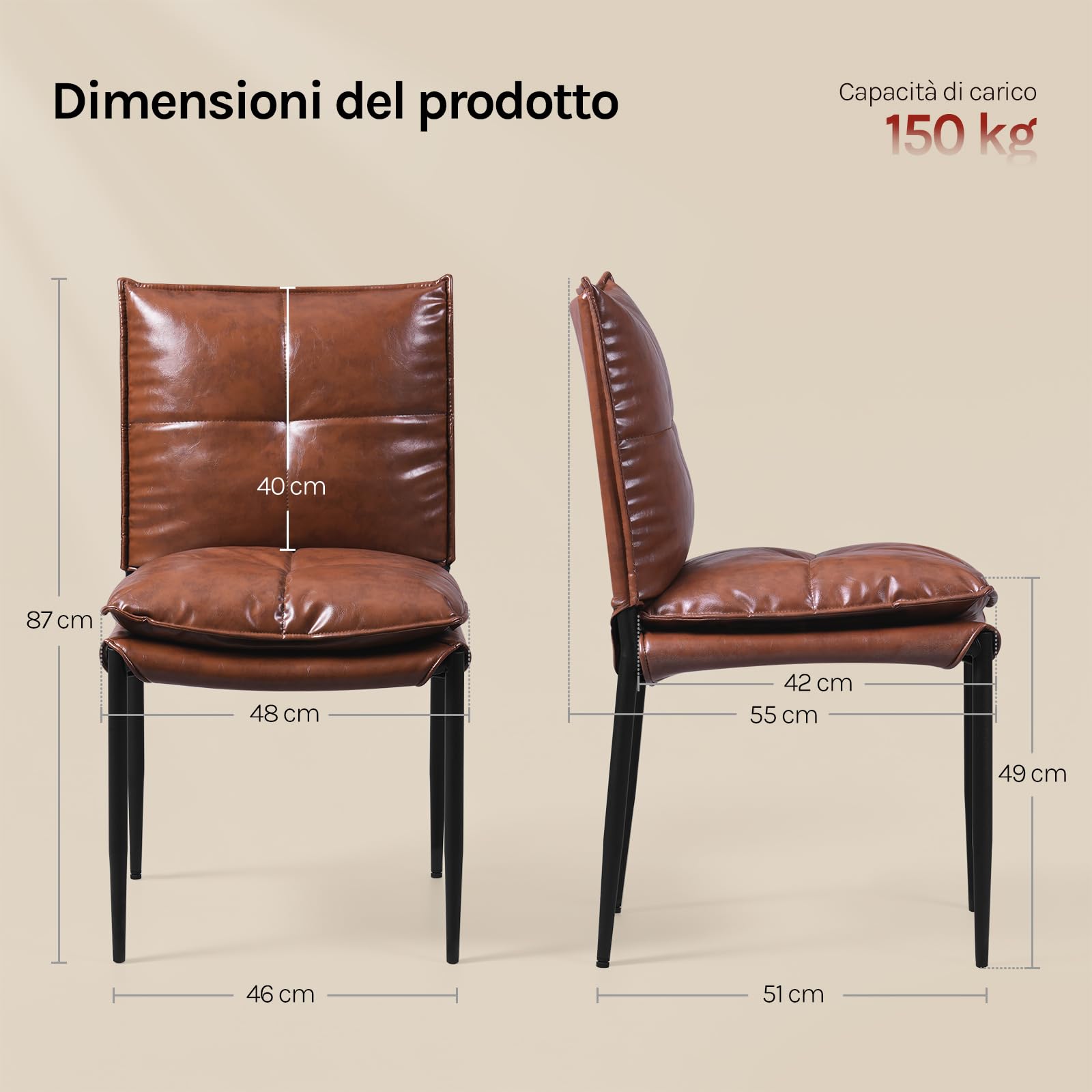 WOLTU Set di 4 Sedie Sala da Pranzo con Schienale Alto