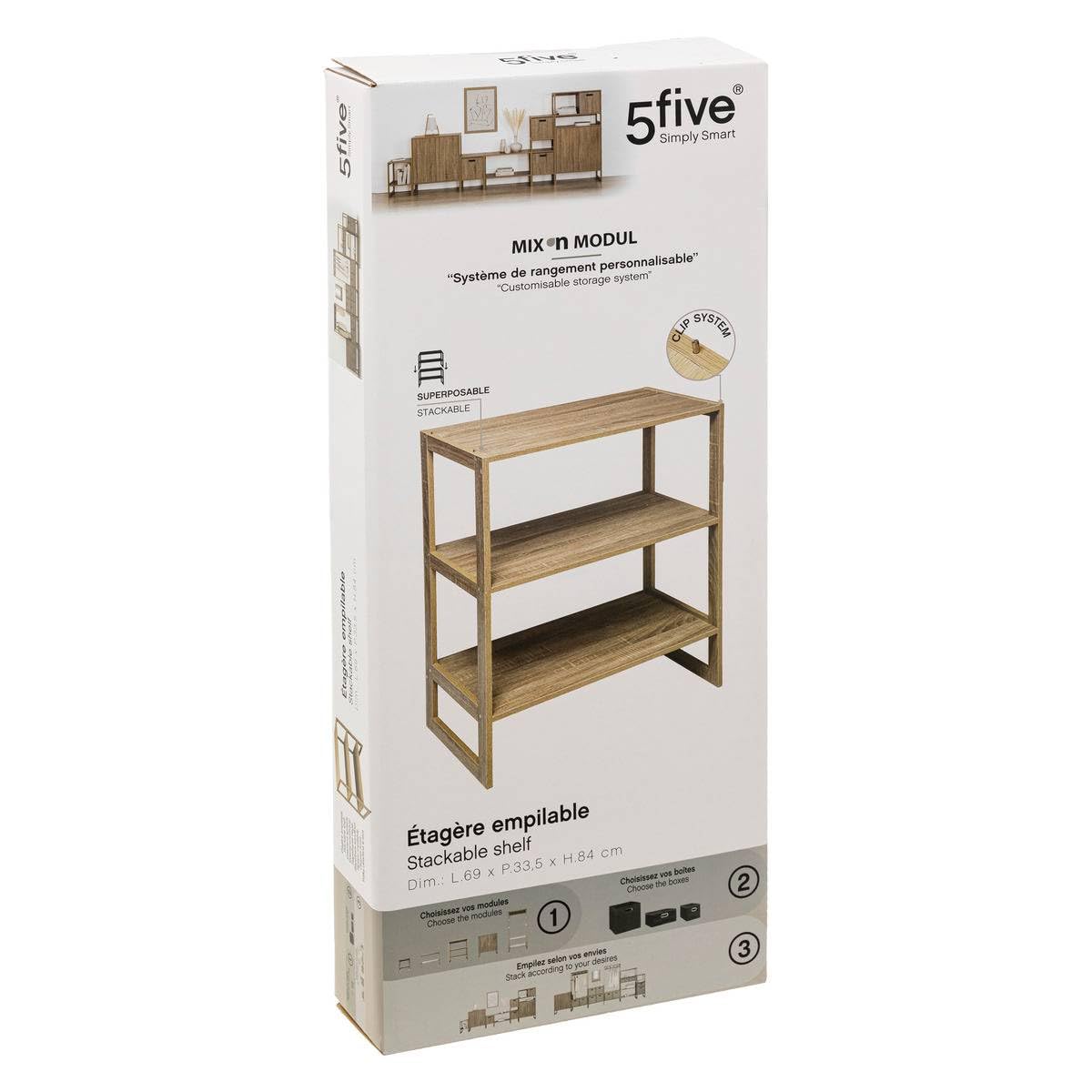 5five - scaffalatura impilabile mix n modul effetto rovere naturale con 4 scomparti