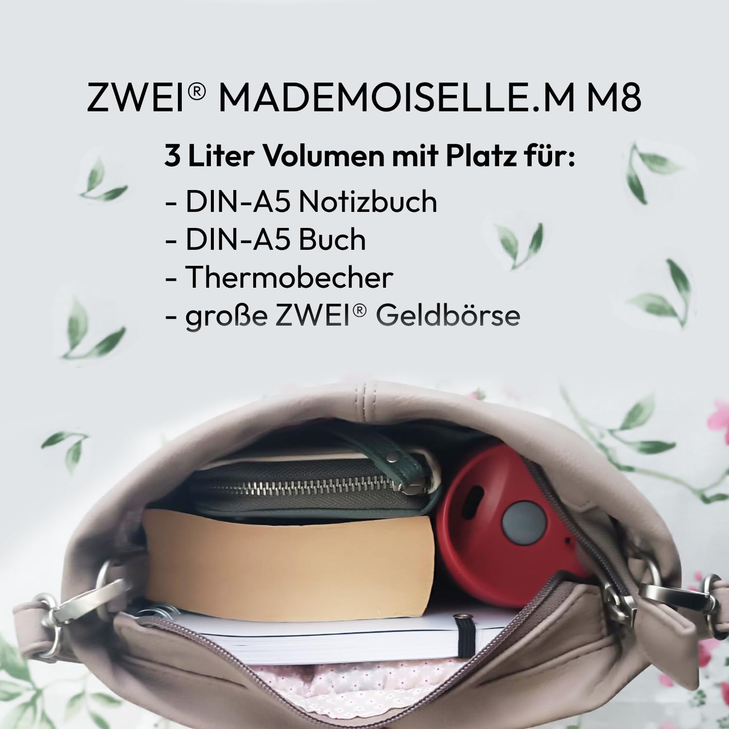 Zwei Damen Handtasche Mademoiselle.M M8 Crossbody Bag 3 L Umhängetasche aus Kunstleder mit Geheimfach & Hauptfach mit Reißverschluss, inkl. kurzem & langen abnehmbaren Schultergurt