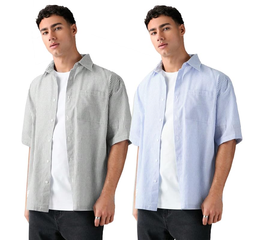 Image of Lymio Men Shirt || Striped Shirt for Man || Half Sleeve || 100% Cotton (Packs Also Available) (Oxford-Lining)