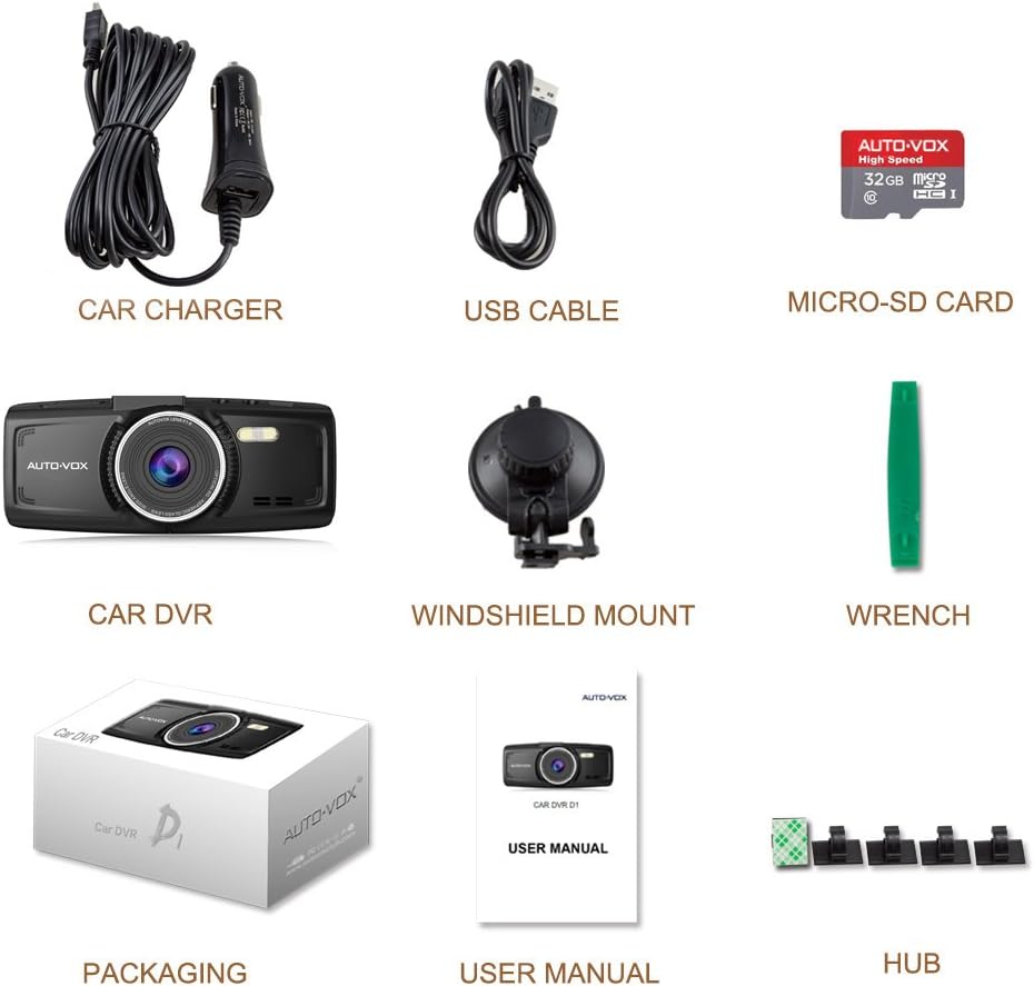 Dash Cam AUTO-VOX D1 Car Recorder Full HD 1080P 2.7'' DVR Dashboard Camera with Super Night Vision, G-Sensor & Loop Recording Free 32G Mirco Card