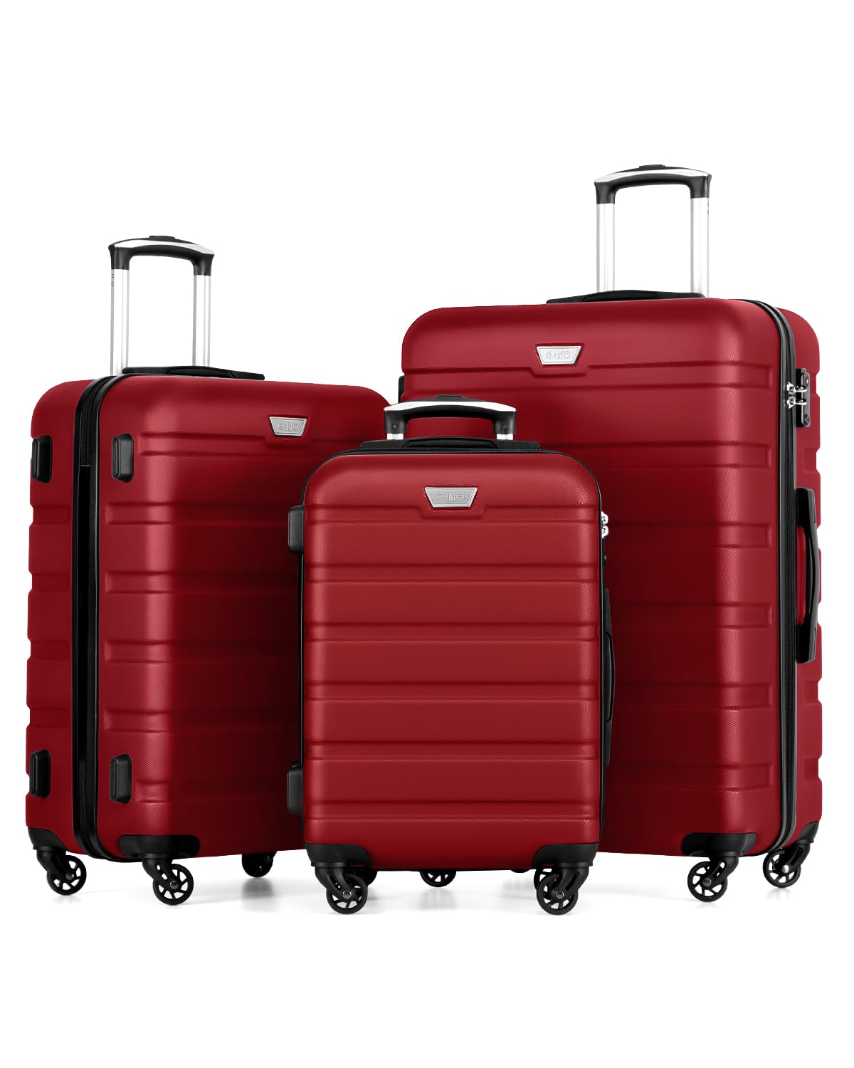 COOLIFE 3 Piece Luggage Set for Family Travel, Overseas Travel, ABS+PC, Lightweight Durable Suitcase with 360°Rubber Spinner Wheels, YKK Zipper, Telescopic Handle, TSA Lock, Spinel Red