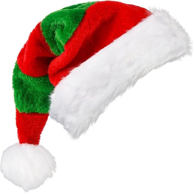 VEYLIN Father Christmas Hat, Black/Red Santa Hats for Children Adults Thickened Warm Christmas Party Hats (17.7 x 11.8 Inch)