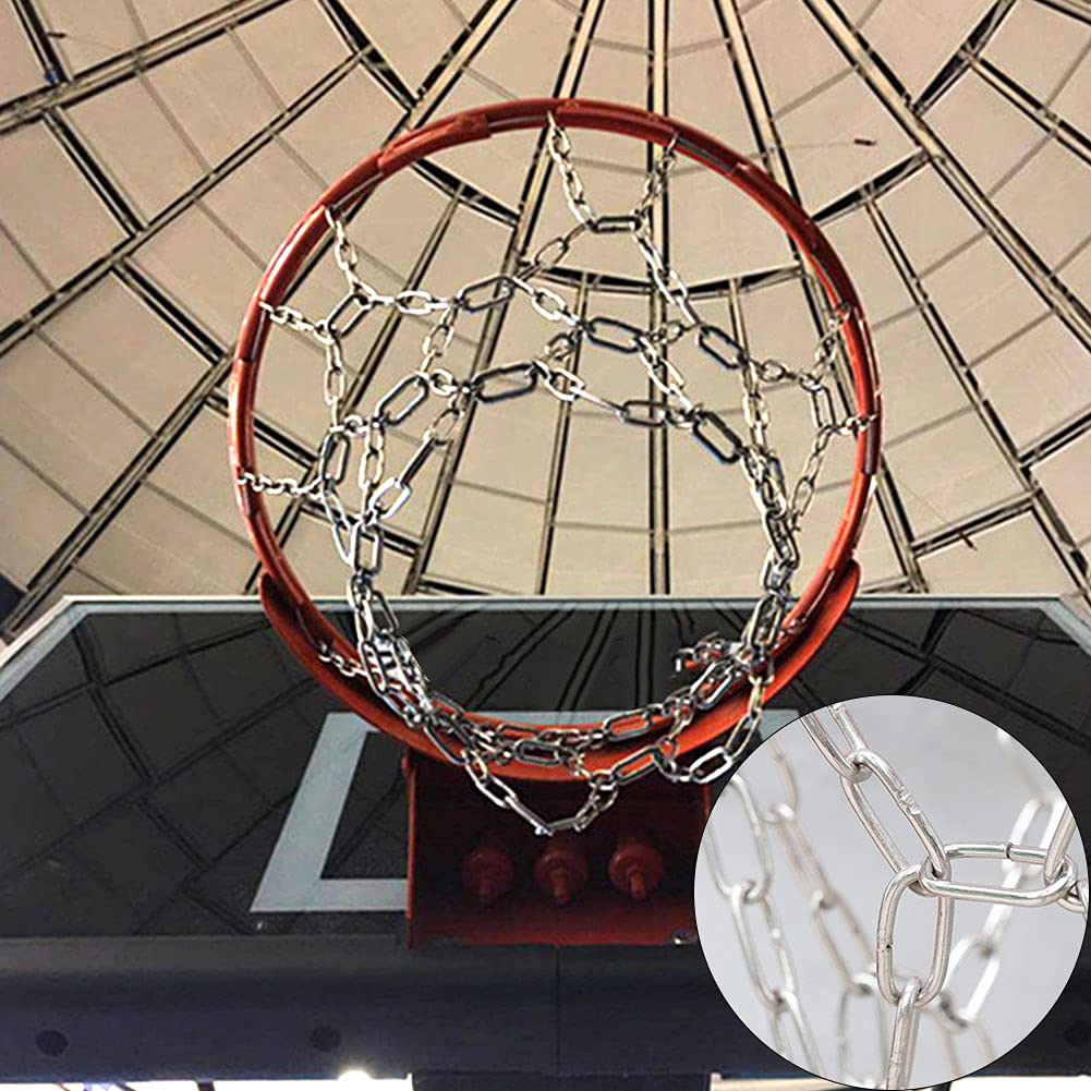 Rete da basket in acciaio inox, 12/13 ganci anti-caduta anti-frusta, catena resistente di ricambio per pallacanestro, per esterni interni e basket, sport per tutte le stagioni (argento, 12 ganci)