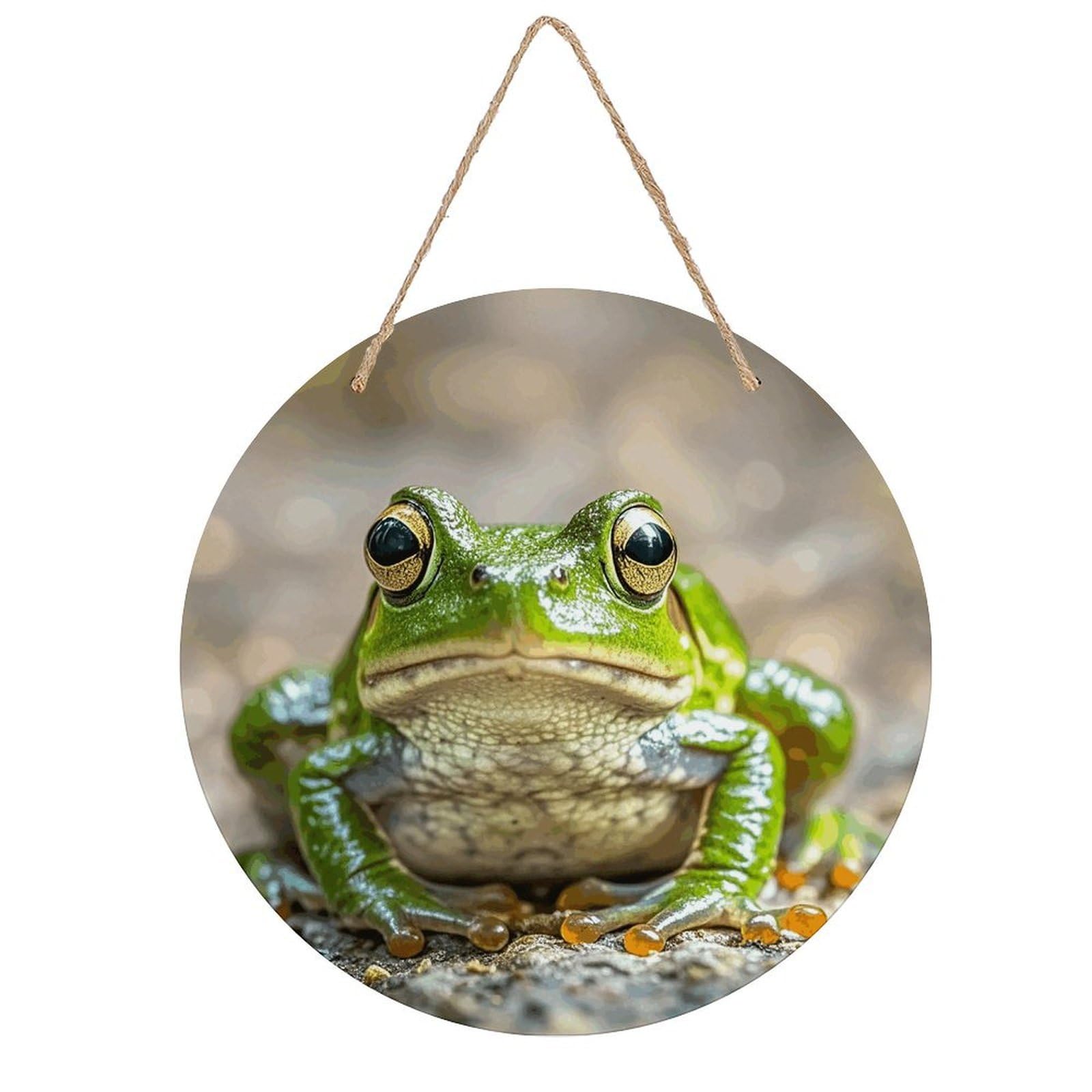 FekiLoot Cute Frog Wall Art Decor Rustic Welcome Sign Round Wood Hanging Sign Decoration Wood Plaque Door Hanger Wooden Signs Wall Hanging Decor Housewarming Gift for Home Outdoor Indoor