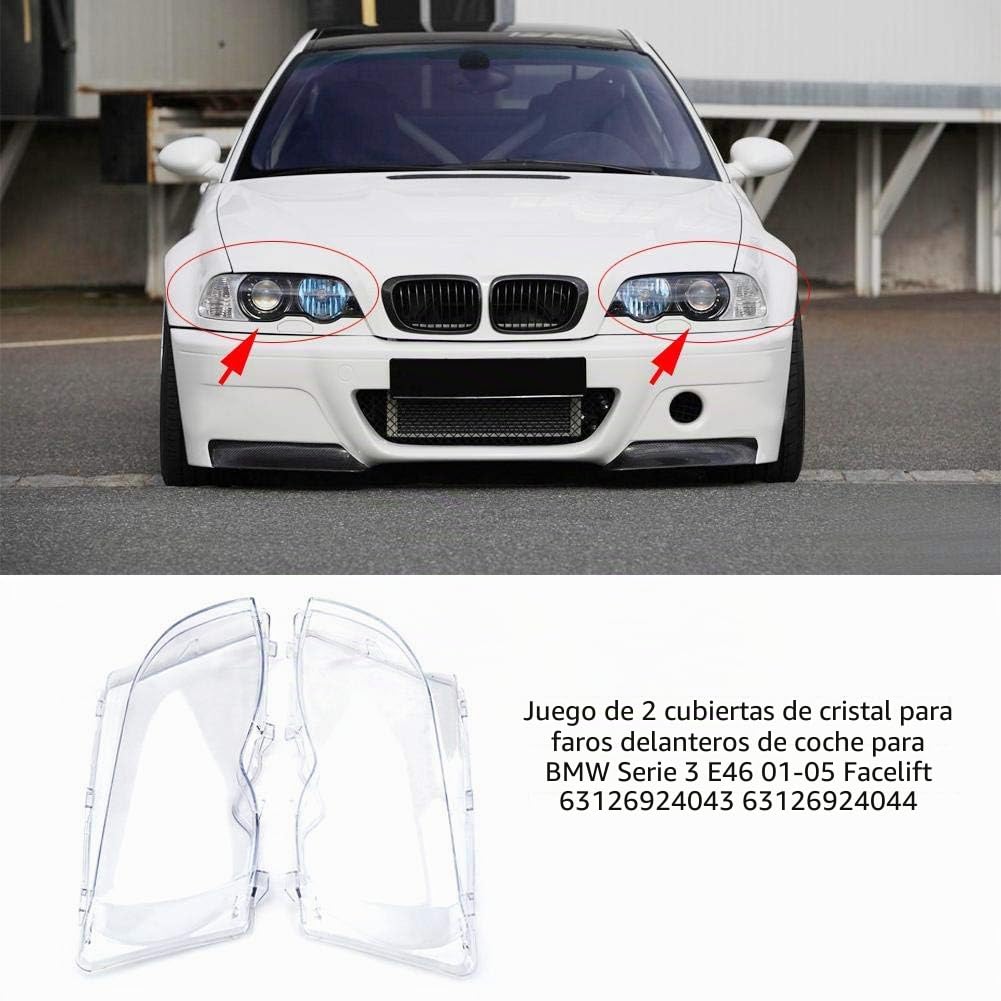Cubierta de Faro 1 Par Lente de Luz Cubierta de Faro Tapa Izquierda Derecha Molduras de Faros Lente Difusora Transparente para Serie 3 E46 2001 2002 2003 2004 2005 Facelift 63126924043