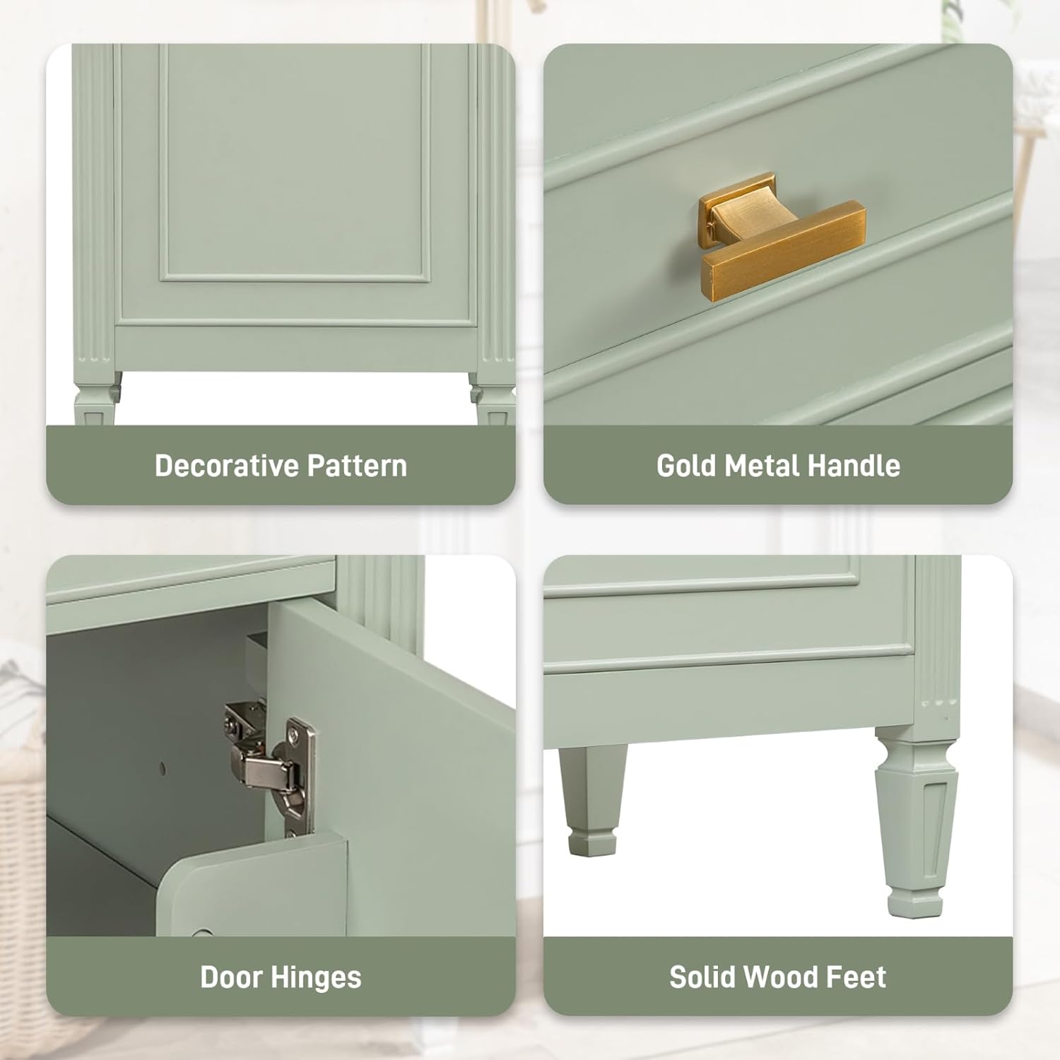 Bathroom Vanity with Sink, 20" Small Bathroom Sink Cabinet with 1 Door and 1 Tilt-Out Drawer, Storage Rack and Adjustable Shelve (Green 20")