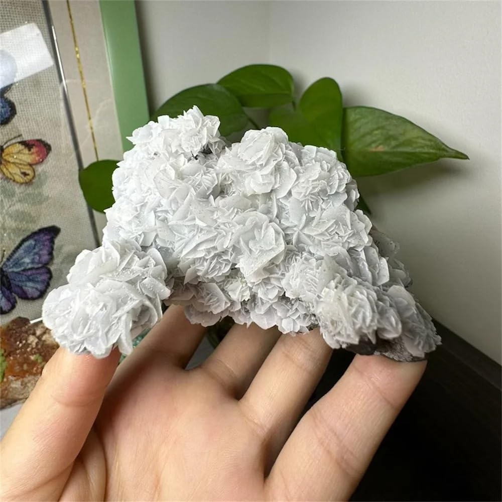 YLQUXEUV 1pc 30-100g Stunning White Rose Calcite Stone Bohemian Style with Fluorescent Effect under Purple Light