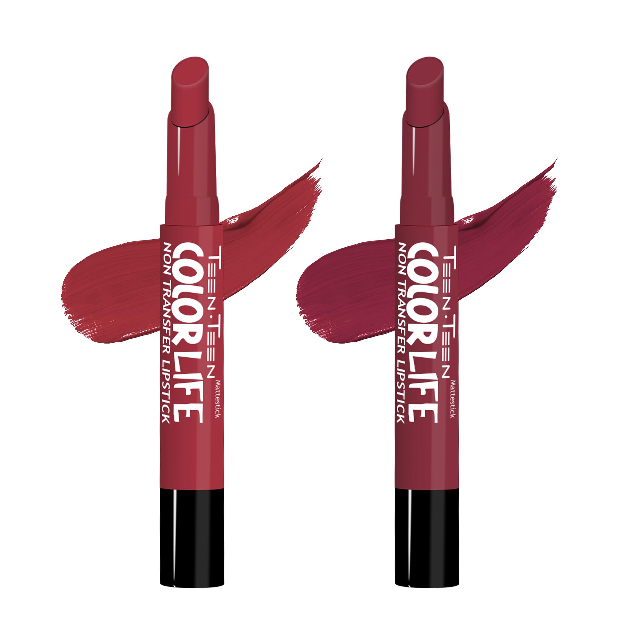 TEEN TEEN Color Life Nontransfer Crayon Lipstick |Matte Finish with Built-in Primer |Waterproof & Long Lasting Lip Color |Smudge-Proof, Fade-Resistant Formula |Combo Color (Red Wine, Pink Violet)