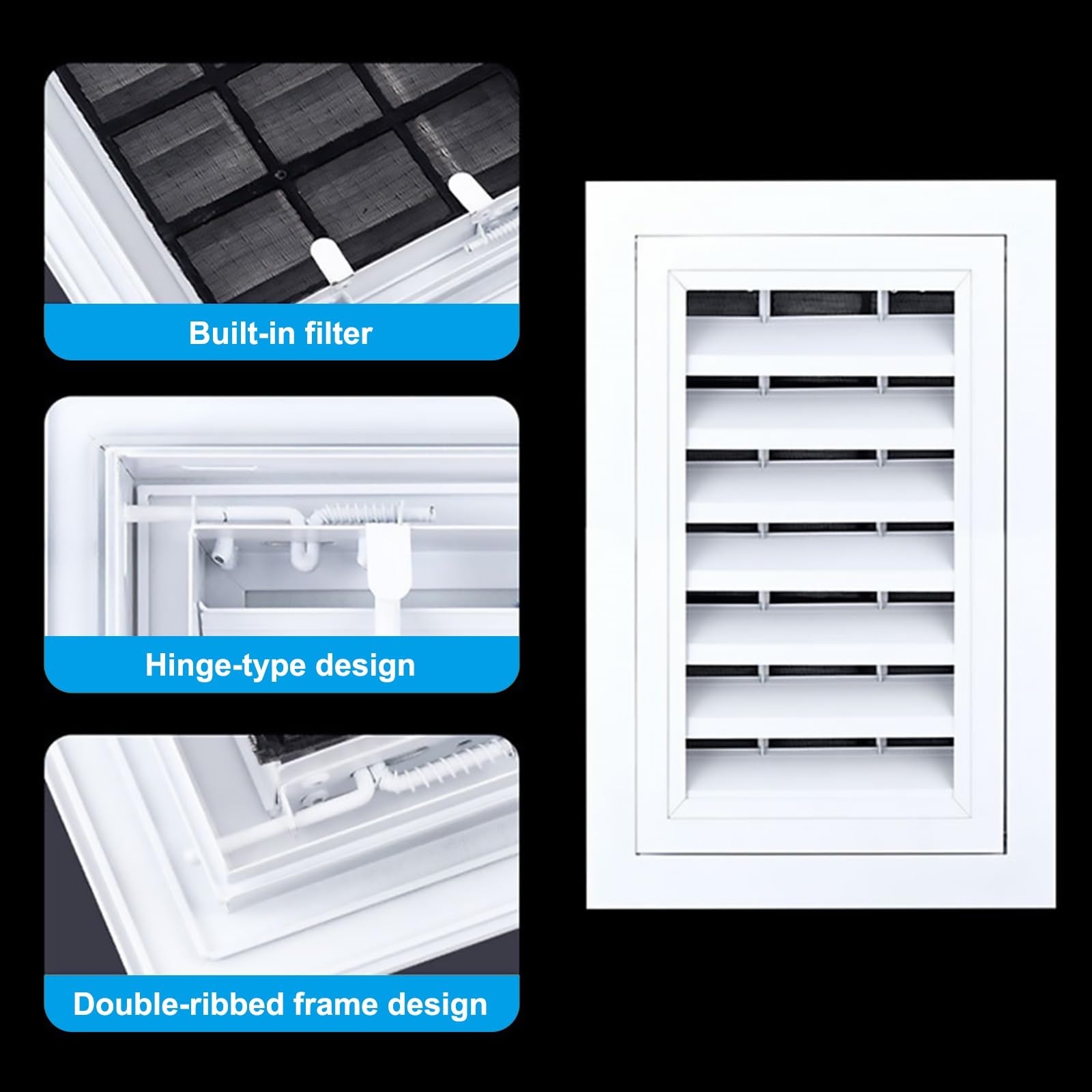 Louvered Lüftungsgitterabdeckung aus Aluminiumlegierung, Zugangsplatte, 19,8 x 34,8 cm, Luftrücklaufgitter mit Filtersieb für Wand/Decke, verdeckter Schalter und Netzabdeckung