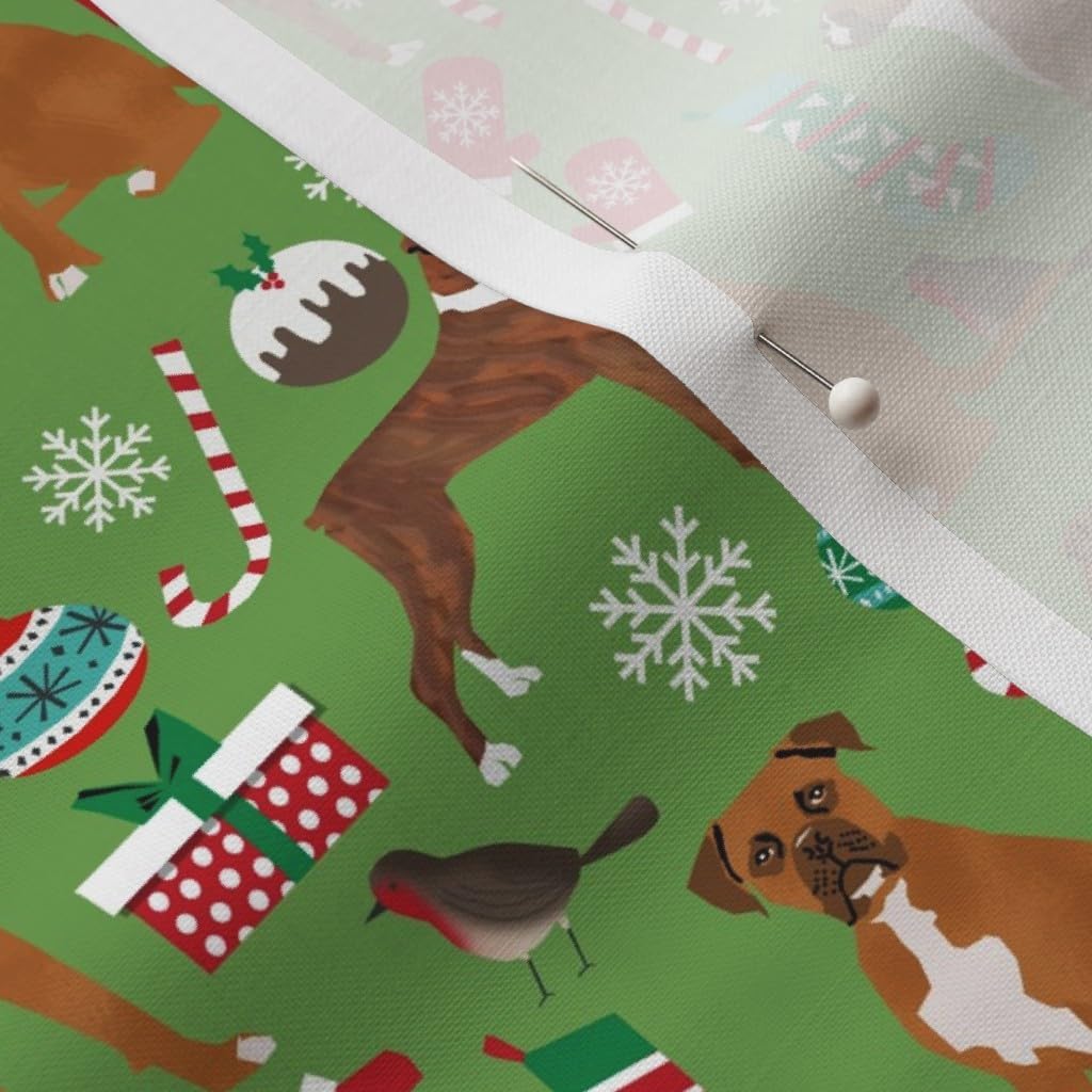 Spoonflower Fabric - Boxer Dog Christmas Cute Xmas Holiday Best Dogs Green Cloth Pet Printed on Petal Signature Cotton Fabric by The Yard - Sewing Quilting Apparel Crafts Decor