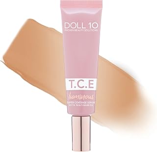 Doll 10 TCE Luminous Super Coverage Serum with Niacinamide - Full Coverage Tinted Foundation Makeup (Tan)