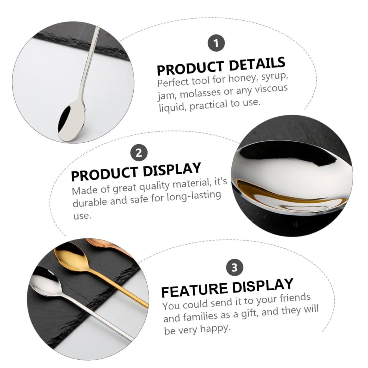 Garneck 4pcs Stainless Spoon Set Ice Scoop for Honey Syrup Jam Mixing Drinks Perfect for Bar and Home