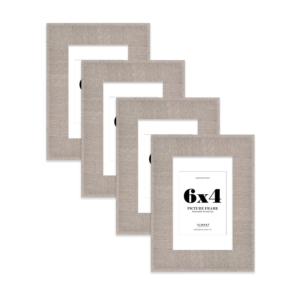 6x4" Grey Picture Frame with 4x3" Mount - Shabby Chic Photo Frame with Distressed Finish, Wall Hooks and Kickstand, 32mm Edge - 4 Pack