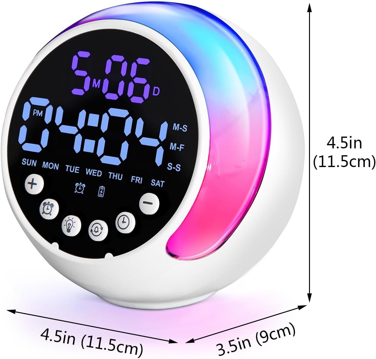 Sunrise Alarm Clock with Color Changing Night Light, 13 Dynamic Modes & 5 Brightness Levels, Digital Alarm for Bedroom, Kids, Timer, Compact Design