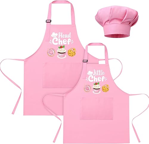 Juego de 2 delantales para padres e hijos, delantales de cocina ajustables con bolsillos para adultos y niños, delantal a juego para Navidad,