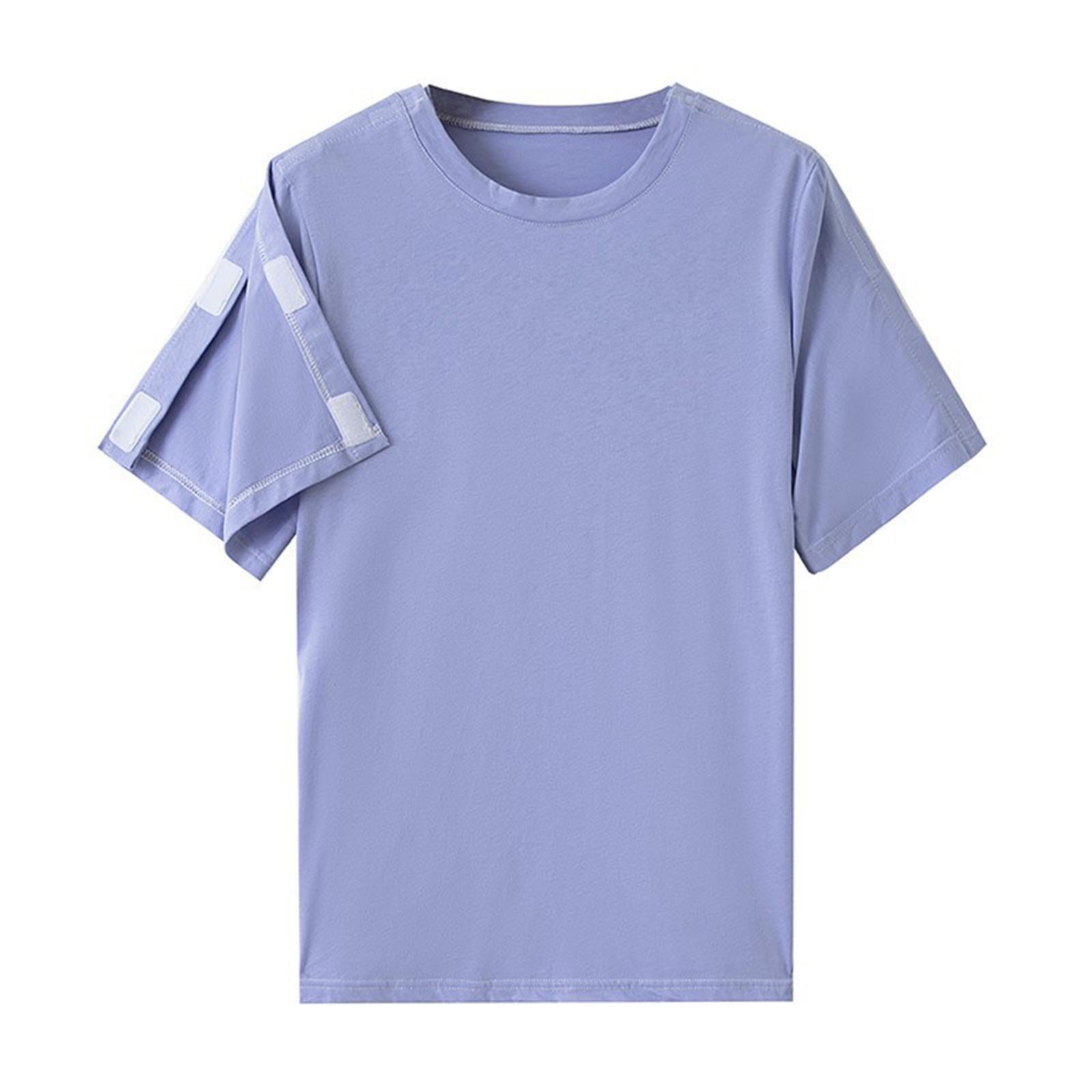Chemise post-chirurgie entièrement ouverte sur le devant pour femme - Ouvertures latérales et manches réglables pour la récupération des blessures au bras - Haut d'été doux et extensible avec col rond