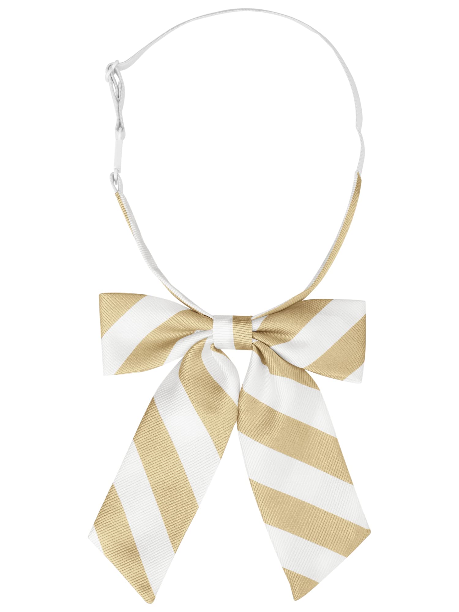 Elerevyo Women's Bowties Pre-Tied Bow Tie with Adjustable Elastic Strap Uniform Stylish Stripe Ties One Size Champagne White