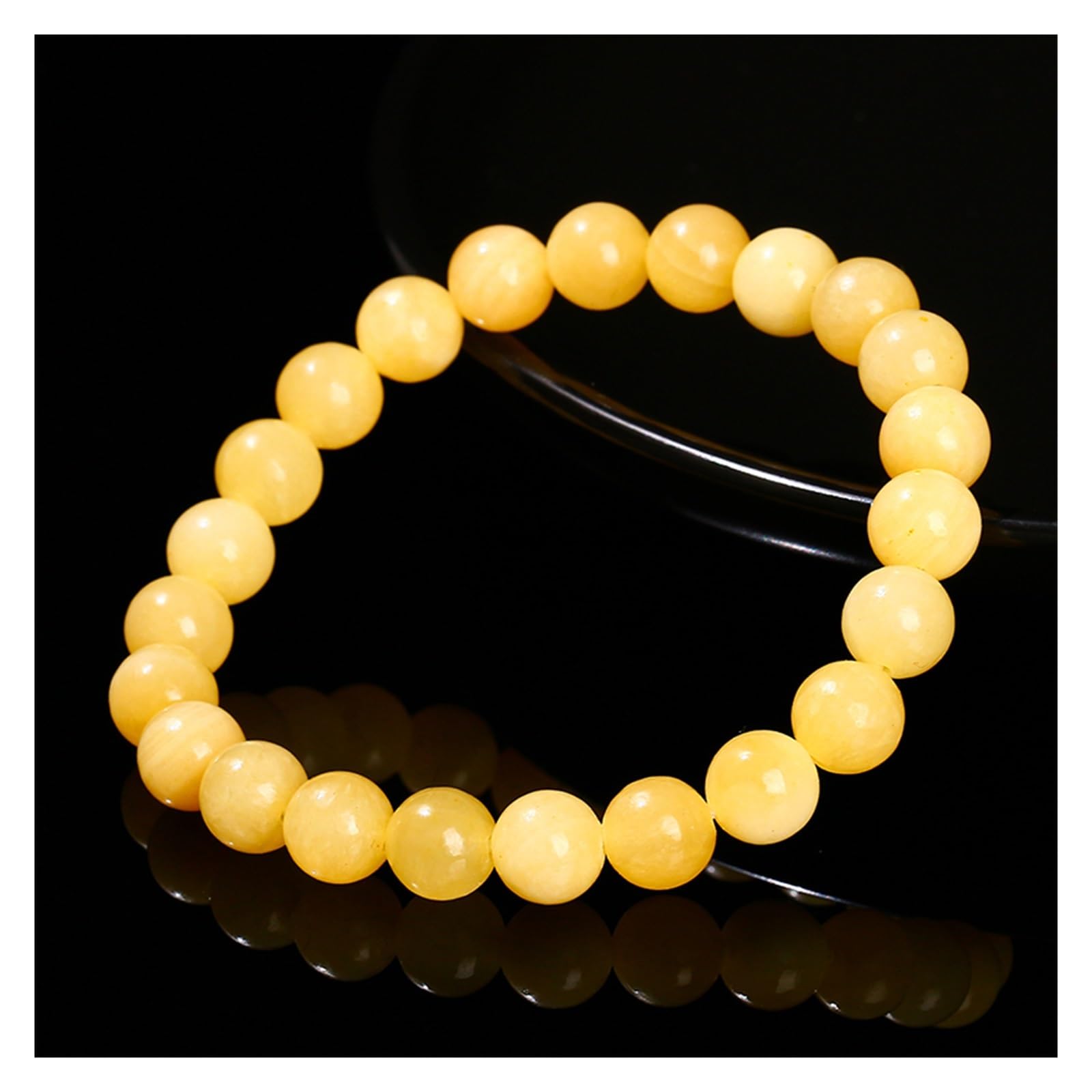 Generico Bracciale con perline rotonde in giada gialla, pietra, donna, uomo, braccialetti elasticizzati jewerly