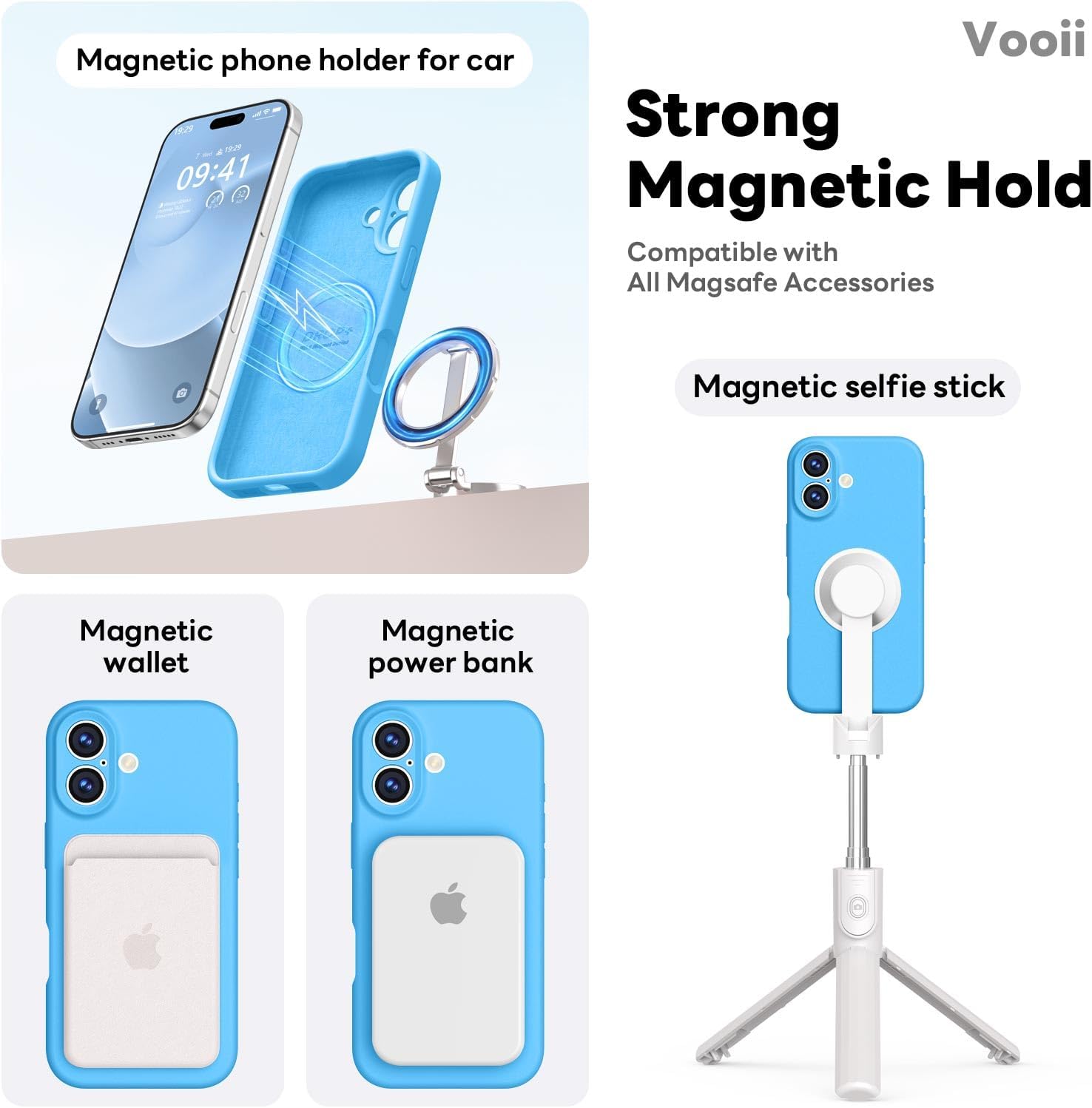 Vooii Magnetic for iPhone 17 Case, Compatible with Magsafe (Premium Liquid Silicone) (Integrated Camera Control Button) Full Body Protective Anti-Scratch Microfiber Lining 6.3", Blue - Image 3