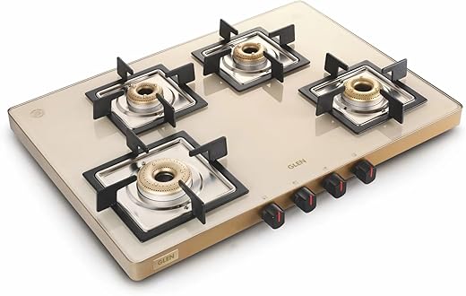 Glen 4 Burner Ultra Slim Glass Gas Stove 1 High flame Forged Brass Burner | Revolving Inlet Nozzle | 2-Year Warranty On Product By Brand…