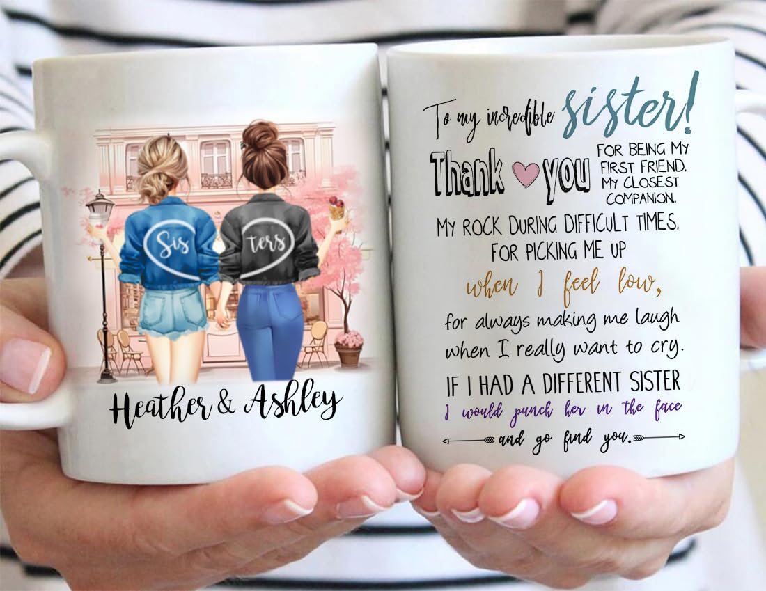 Custom Sister Mug from Sister Sister Coffee Mug Personalized Sisters Cups Mothers Day or Birthday Gifts for Sister