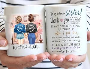 Custom Sister Mug from Sister Sister Coffee Mug Personalized Sisters Cups Mothers Day or Birthday Gifts for Sister