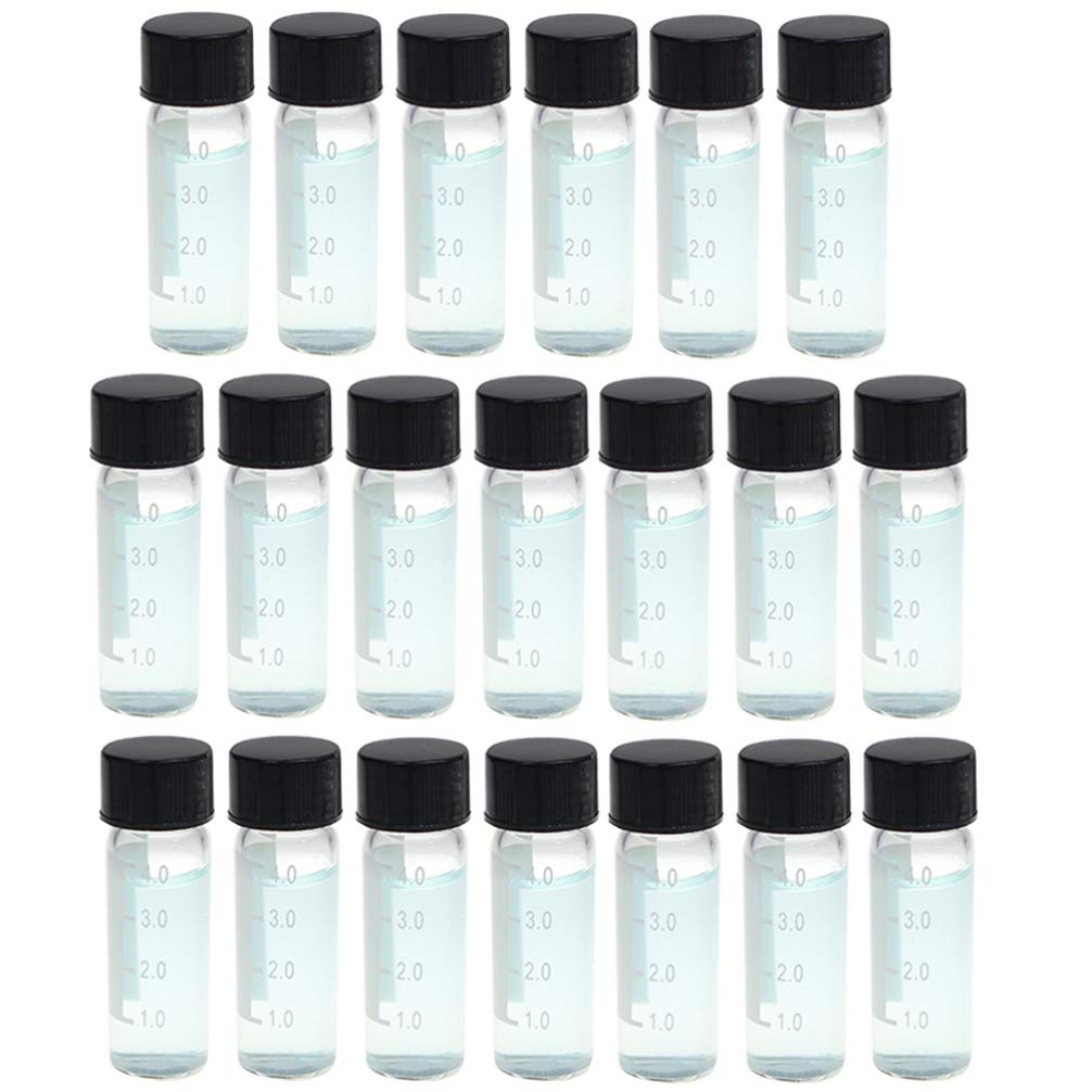 iplusmile20pcs Clear Glass Vials 4ml Liquid Sampling Bottles Vials with Writing Area Scale Screwcap Spice Specimen Vial Container for Lab Travel DIY Craft Supplies