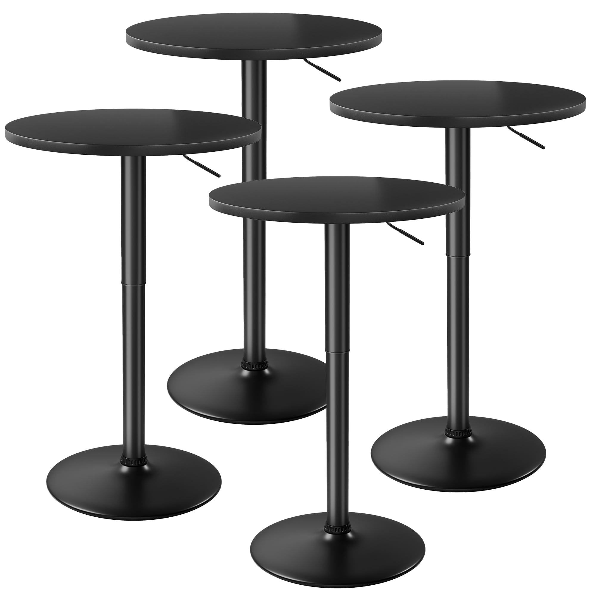 Flamaker Round Bistro Pub Table 23.6 Inch Height Adjustable 360° Swivel Bar Table Metal Base for Pub, Dining Room, Party (4, Full Black)