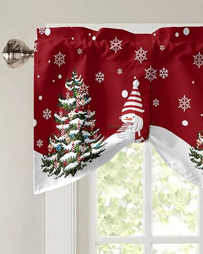 Miniatura 4 de Cortinas de cenefa de Navidad con diseño de muñeco de nieve para sala de estar, cenefas de cocina para ventanas, árbol de Navidad, color rojo nieve,