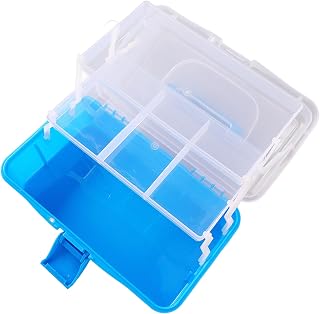 LICAEVEY 3 Layer Folding Storage Box Portable Plastic Organizer (Blue #12) | Stackable Design, Tool Storage, Easy Carry Handle, Art Supply Holder, Cosmetic Case