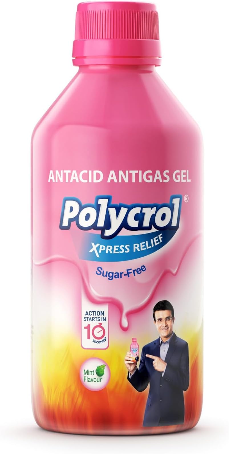 Polycrol, Xpress Relief Antacid Antigas Gel Sugar Free, Mint - Bottle of 200ml Syrup