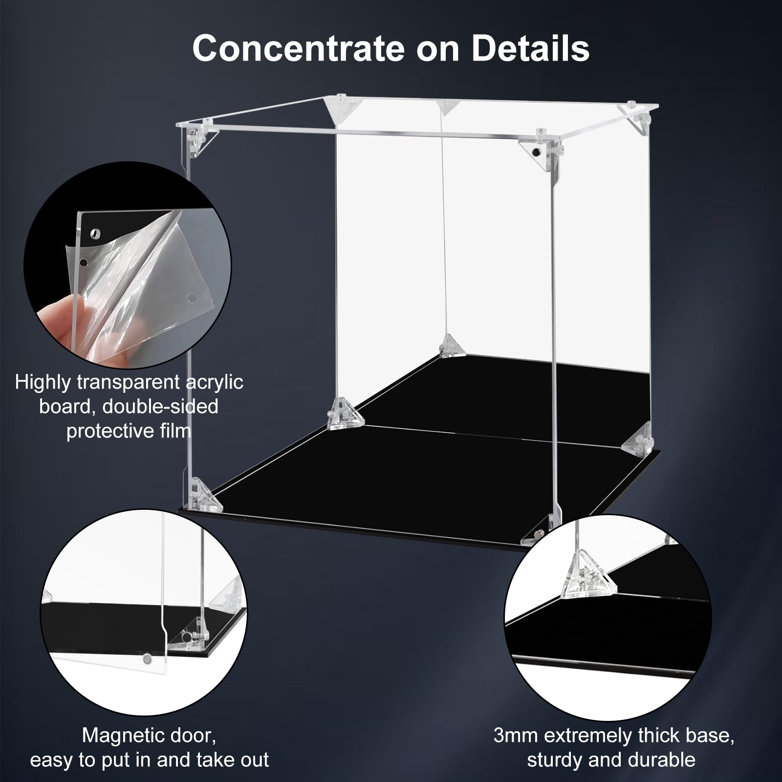 Boîte de présentoir en acrylique, vitrine transparente pour figurines avec dos miroir, vitrine anti-poussière alternative en verre pour objets de collection, figurines, Lego, modèles, jouets