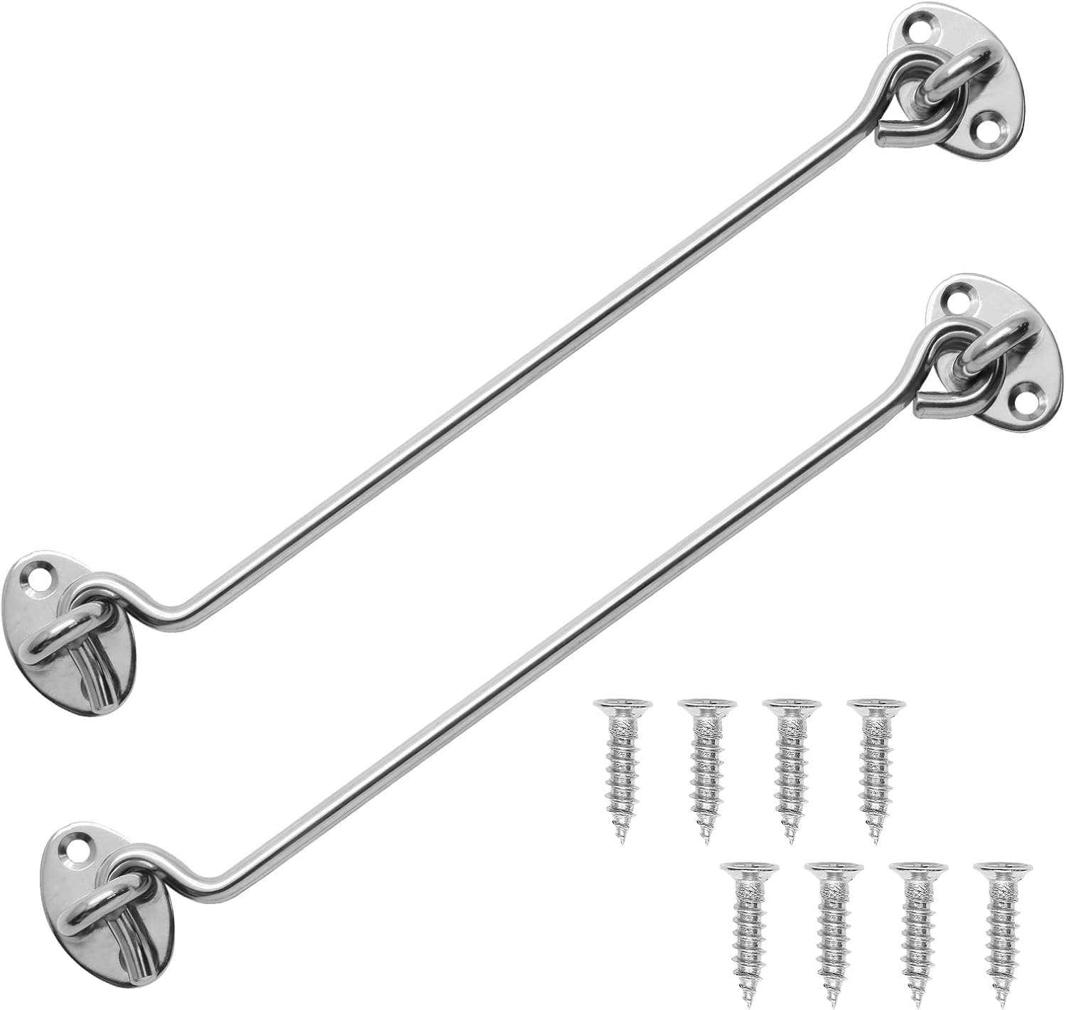 2 Pack 12 Inch Gate Hook and Eye Latch Heavy Duty Privacy Cabin Hook Eye Latch for Door, Gate, Barn, Shed - Silver