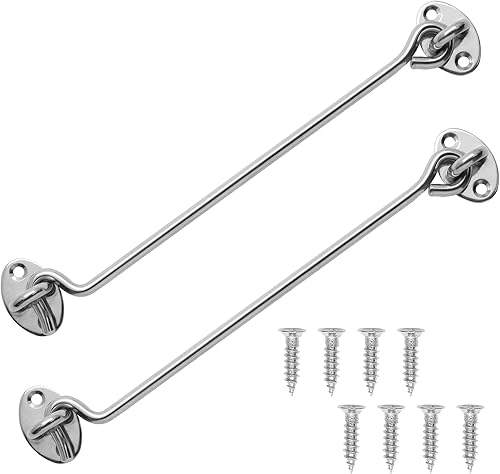 LDEXIN Paquete de 2 ganchos para puerta de 12 pulgadas y cierre de ojo para puerta de puerta, granero, cobertizo, color plateado