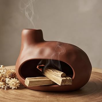 CEREMONY Palo Santo Holder -Mini Ceramic Incense Holder for Palo Santo and Sticks - White Sage Holder for Meditation Decor Ceremony Scent Holder with Glass Gray Collector Terracotta Red