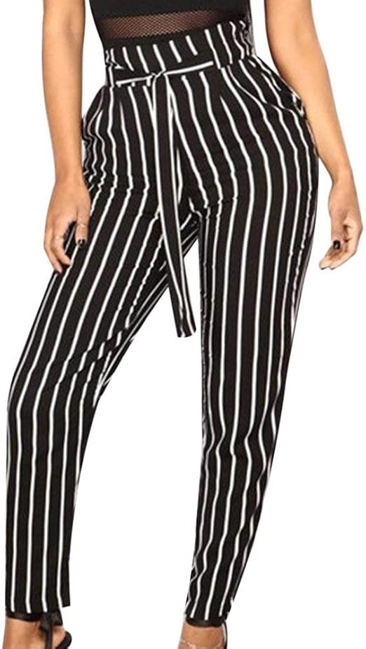 ADELINA Elegantes Moda Mujer Largos Pantalones De Tela Primavera con  Cinturón Rayas Verticales Otoño Bolsillos Delanteros Plisado Slim Fit  Regalos Pantalones De Cintura Alta Trousers Formal Cómodo: Amazon.es: Ropa