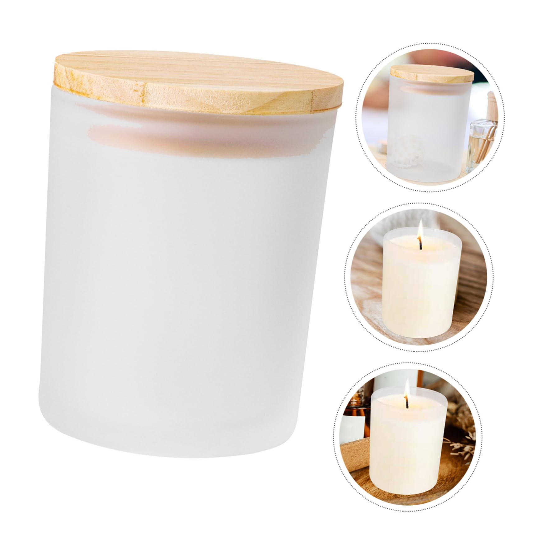 DOITOOL 4 Stück Kerzengläser mit Deckel aus Glas und Holz Zylindrisch Mattiert 400ml Elegante Kerzenhalter für Stabile Duftkerzen im Wohnzimmer