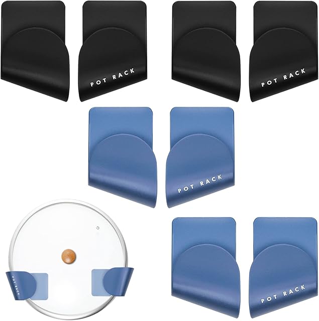XPOOP 8pcs Wall Mount Pot Lid Organizer Stand Holder Rack Punch-Free Pot Lid Holders Self-Adhesive Pot Lid Storage Cupboard Pan Lid Holders for Home Kitchen Restaurant (MZDS-BGSGGZJ-4P)