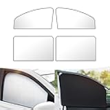 4 PCS Car Side Window Sun Shade, 31.49In x 19.68In x 7.87In Front Window Sun Protection, 31.49In x 19.68In Rear Window Heat Insulation, Universal Foldable Breathable Gauze (Titanium Silver)