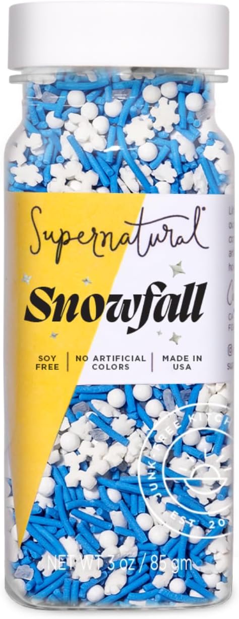 Snowfall Natural Winter Snowflake Sprinkles by Supernatural, Blue & White, No Artificial Dyes, Soy Free, Gluten Free, Vegan, 3oz